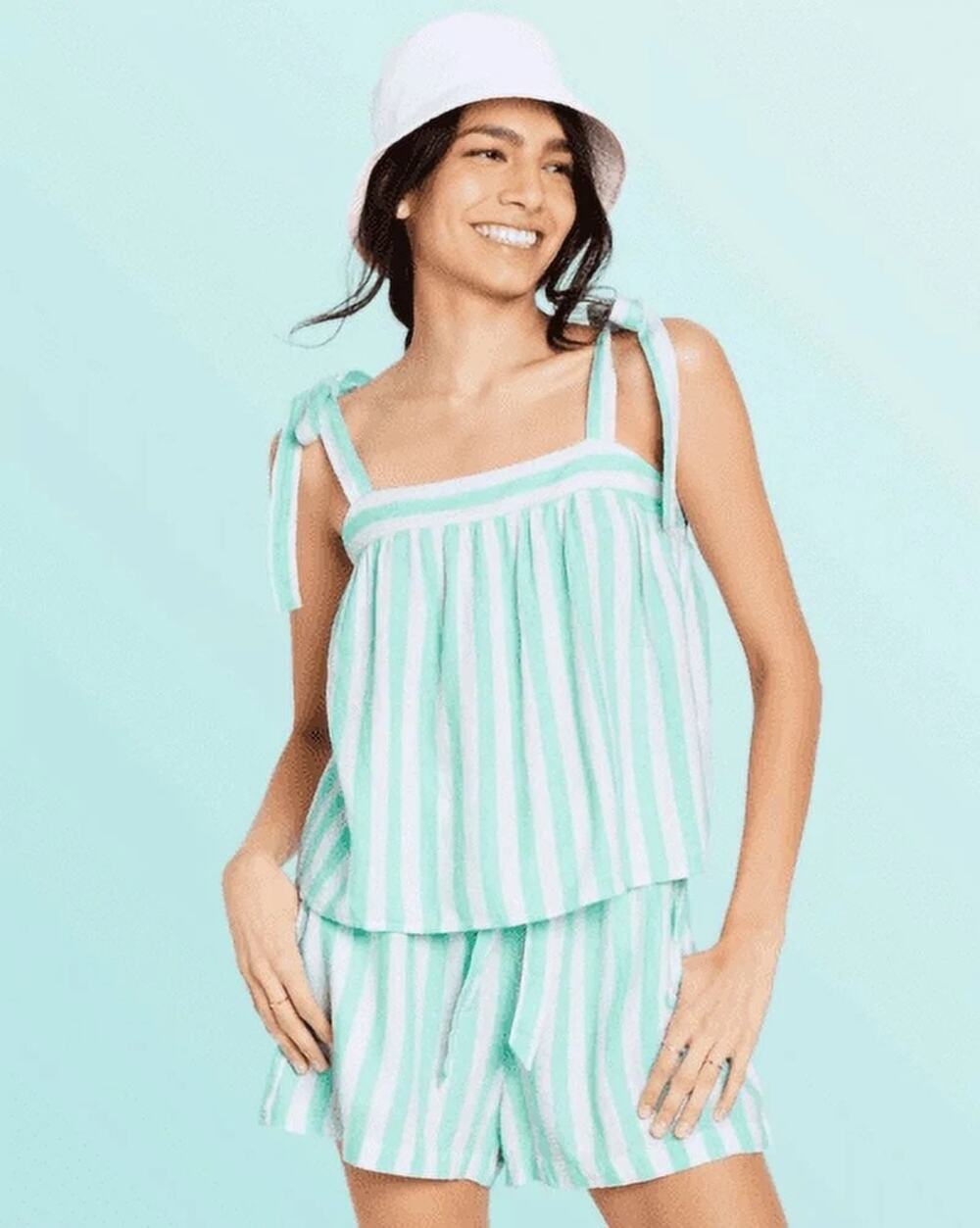 Stoney Clover x Target | Linen Blend Mint/White Tie-Straps Tank Top Preppy Flowy